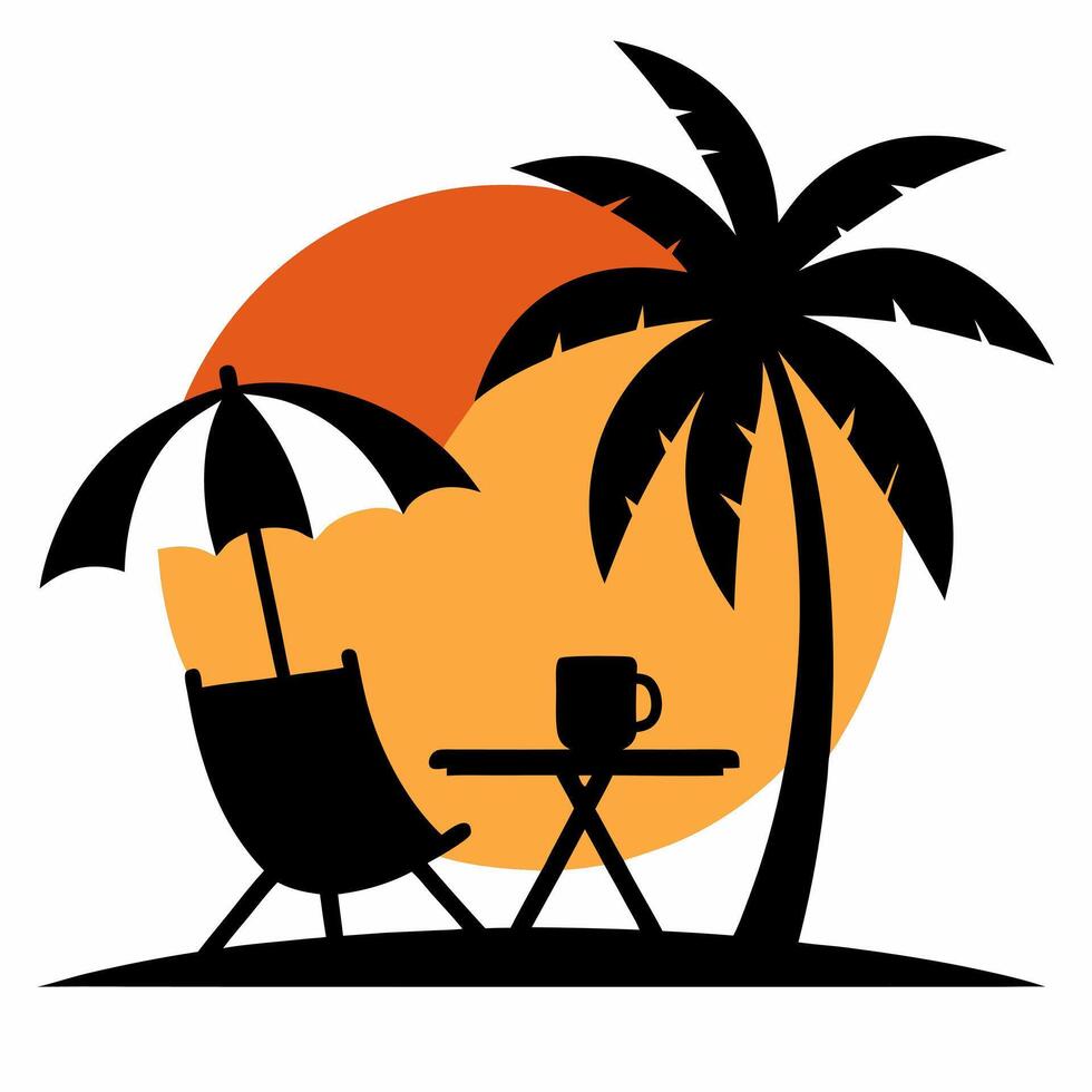 Coconut tree in sea beach silhouette illustration vector