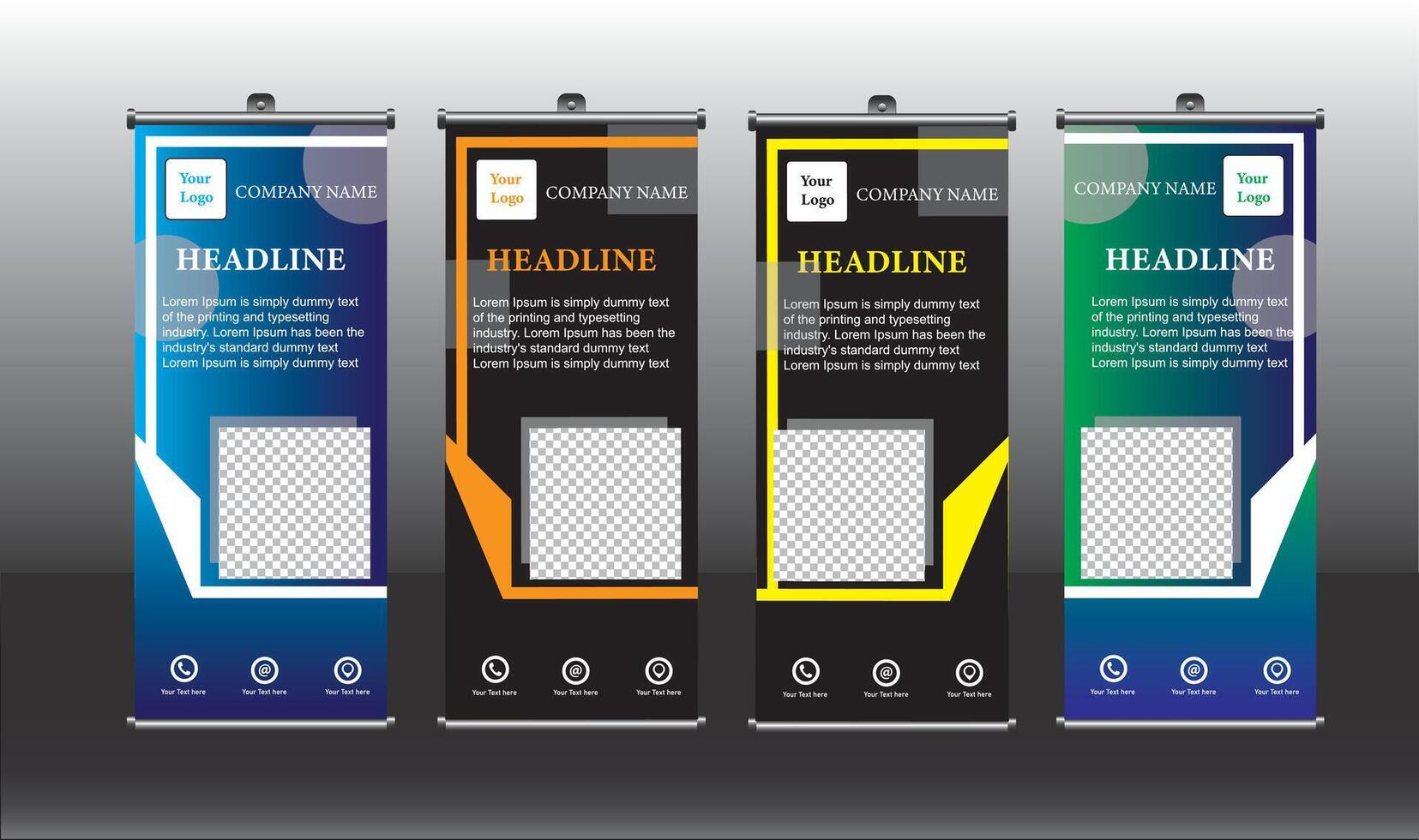 Roll up banner stand design template set vector