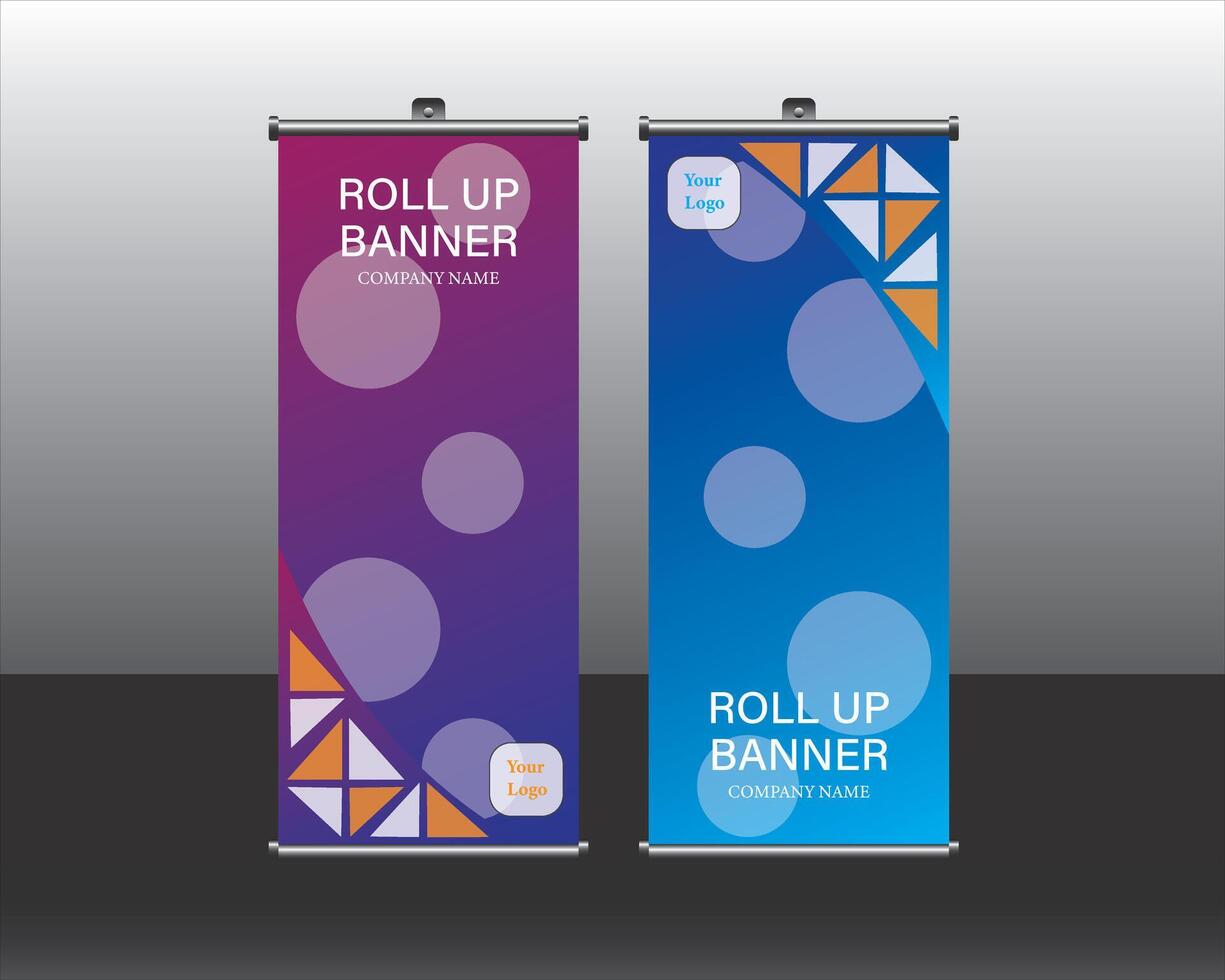 Roll up banner design template, bubble pattern vector