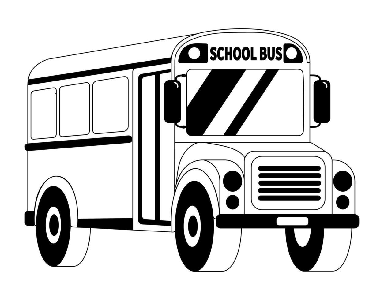 Black and white line illustration of school bus vector