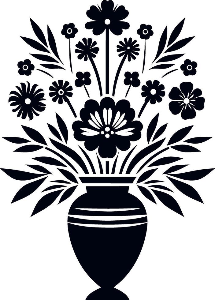 A Flower Vase black and white Silhouette isolated on a white background vector
