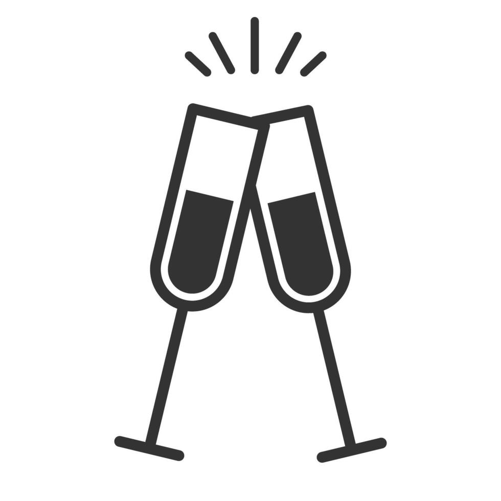 Champagne icon.Two sparkling wine glasses icons for greeting cards,postcards,invitations,menu.New Years,Christmas,Party symbol.Cheers.Editable stroke.Transparent background. illustration EPS 10 vector