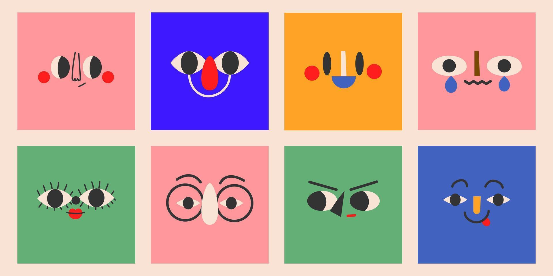Portraits of diverse people.Cute funny characters. Cartoon, minimal, abstract contemporary style. Avatar, icon templates. Hand drawn isolated illustrations EPS10 vector