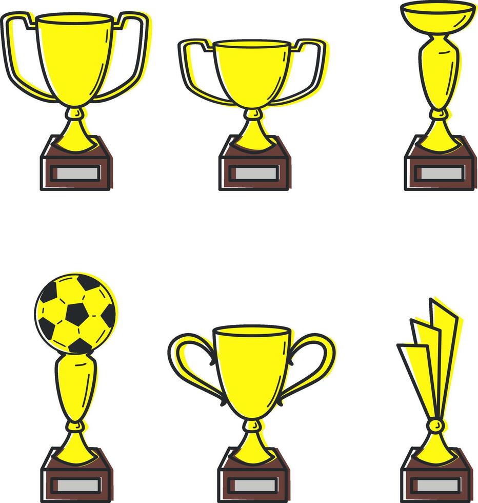 golden trophies and awards flat illustrations set vector