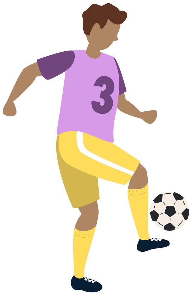 Soccer player kicking ball character, flat cartoon illustration isolated on white background. Soccer or football game players collection. vector