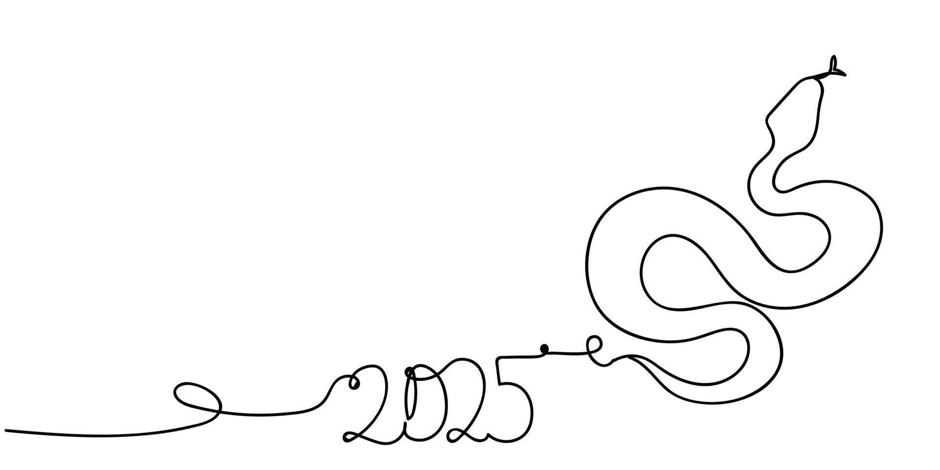Unique hand-drawn illustration of a snake forming the year 2025 with a minimalist design vector