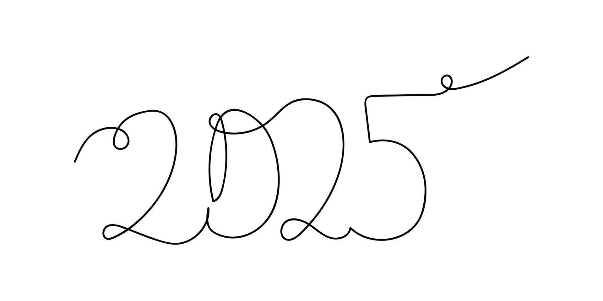 Stylized line art of the year 2025 created with a continuous black wire design on a white background vector