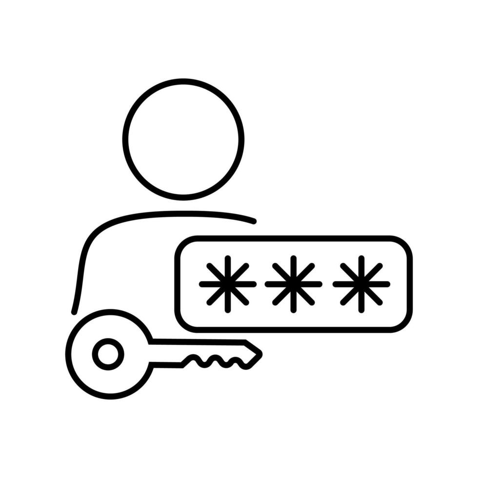 Simple illustration of a person holding a password and a key symbolizing security and access control vector
