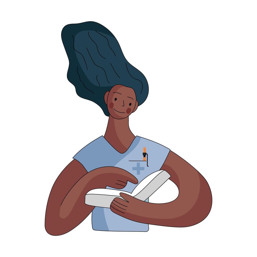 Health professional reviewing medical notes in a clinic setting during daytime hours vector
