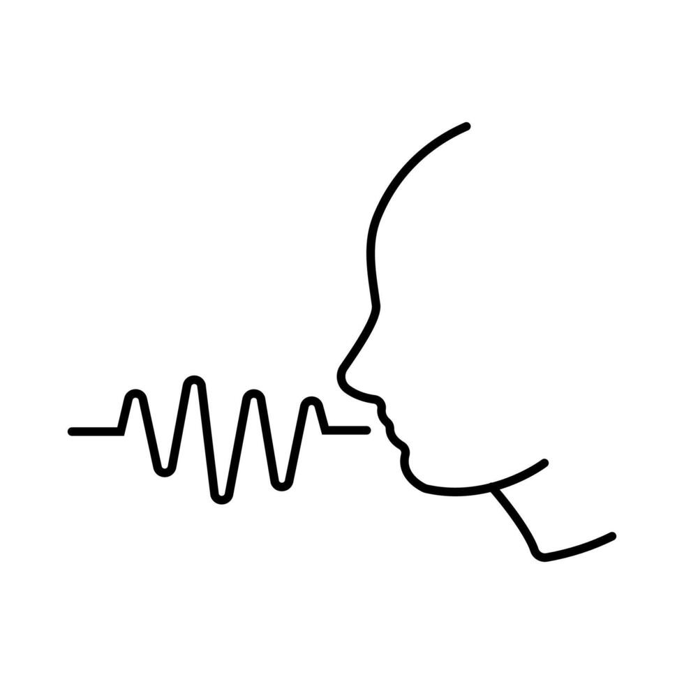 Minimalistic profile outline with sound waves symbolizing speech from the mouth vector