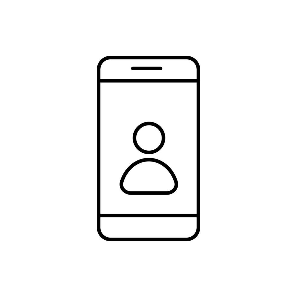 A simple outline of a smartphone displaying a user profile icon on a plain background vector