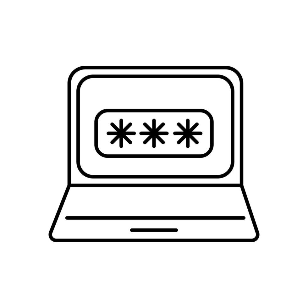 Illustration of a laptop screen displaying a password input prompt for secure login access vector