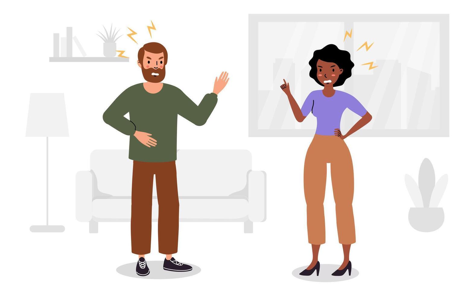 Illustration of couple yelling and pointing at each other vector