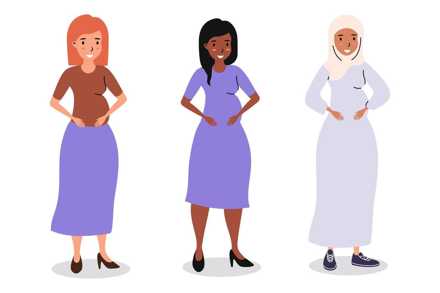 Diverse women in modest attire standing together smiling and sharing a warm moment of friendship vector