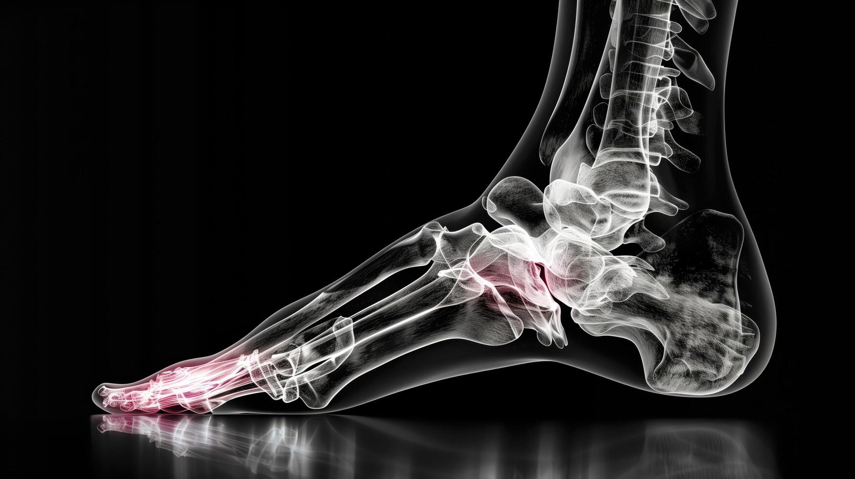 3D X-Ray Showing Pain in Ankle Joint with Inflammation Highlighted in Red photo