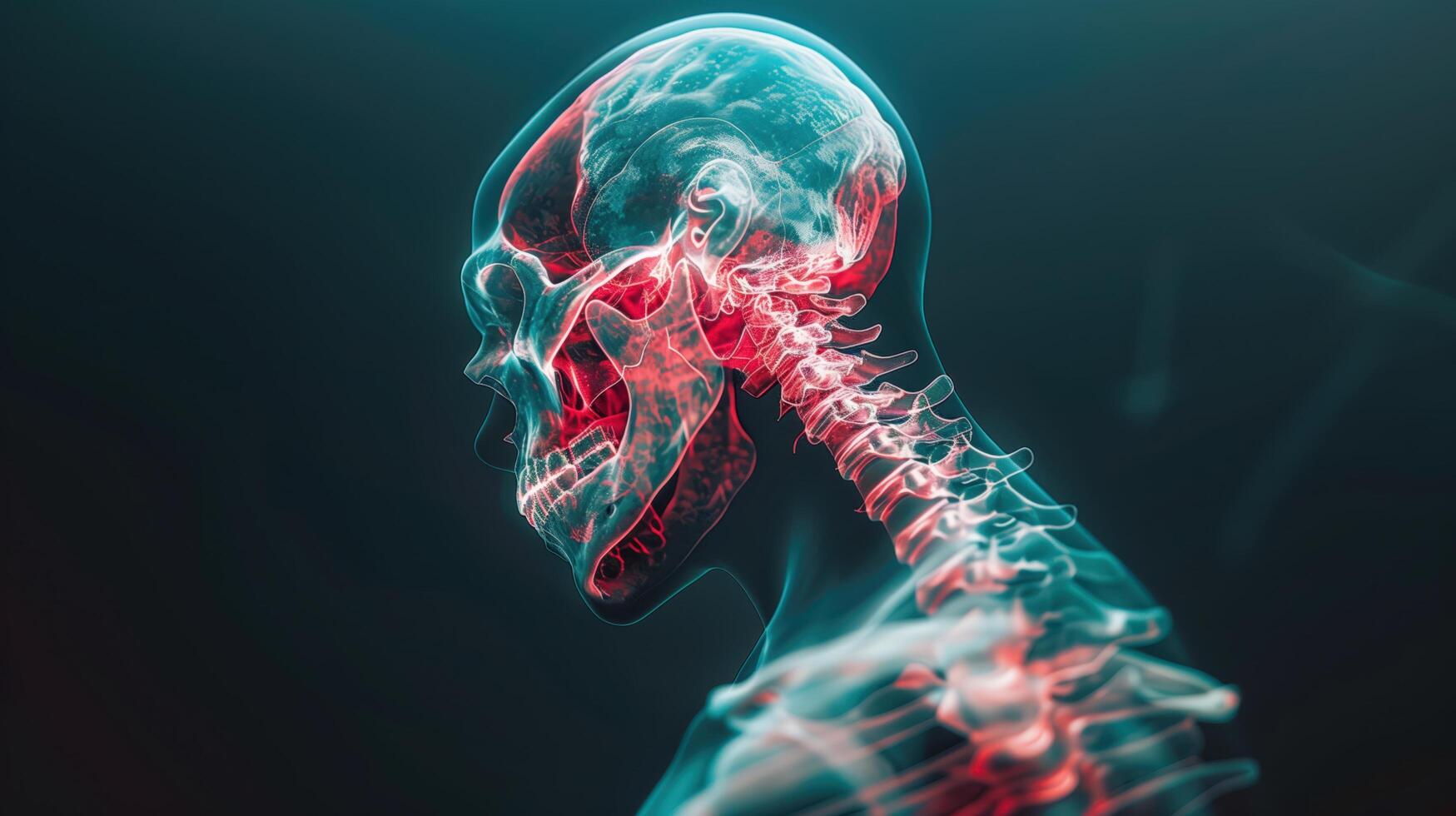 3D X-Ray Showing Pain in the Cervical Spine with Highlighted Inflammation and Anatomy photo