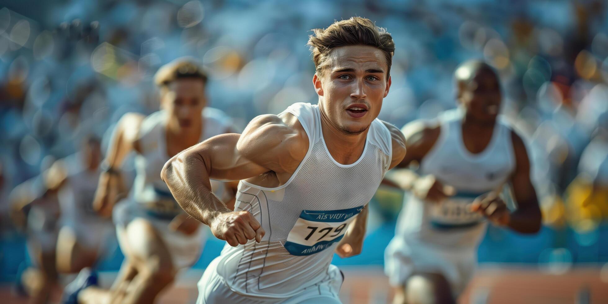 Determined Athletes Sprinting in a Race, Showcasing Strength and Competition photo