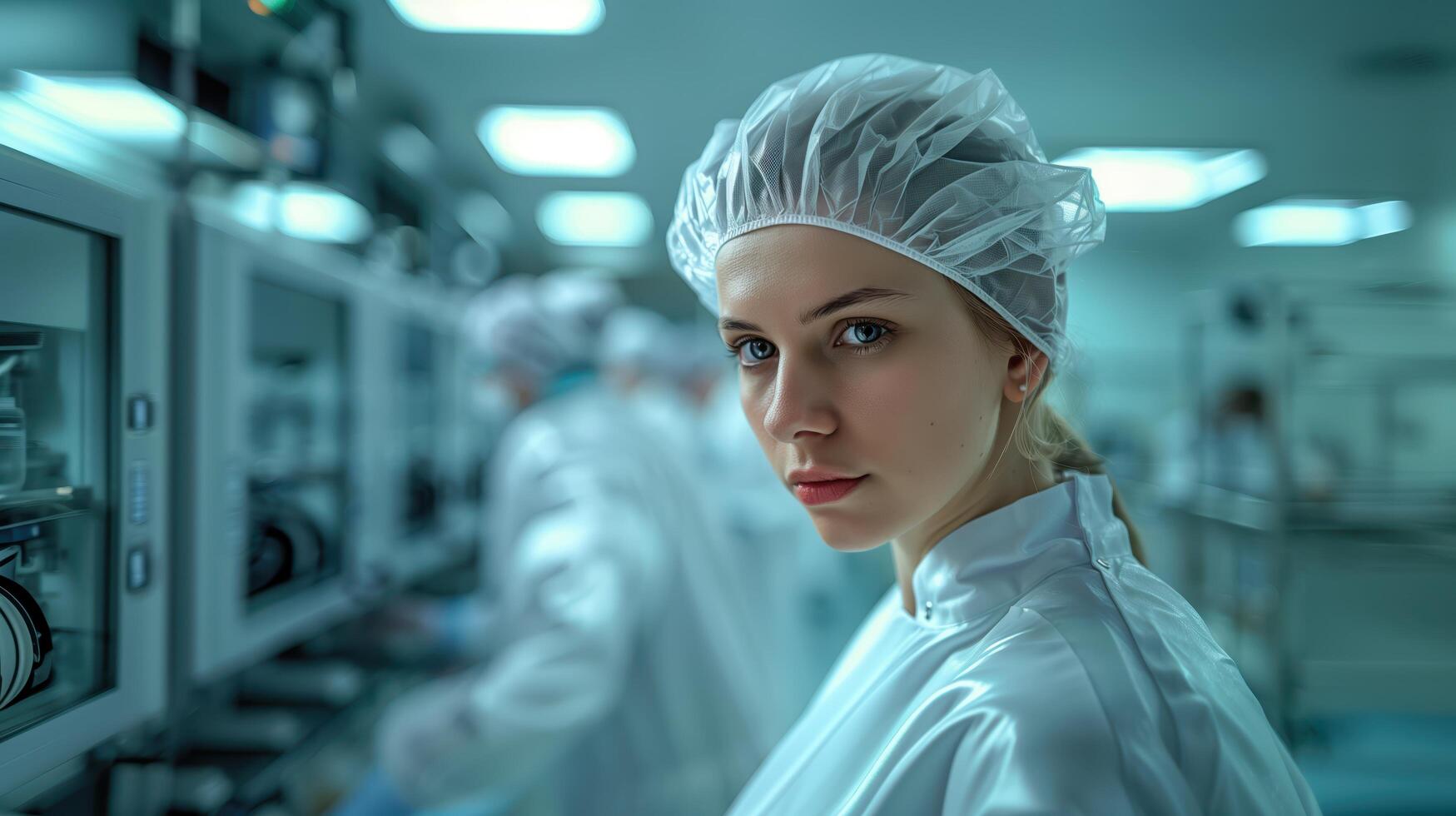 Professional Laboratory Technician in Sterile Environment Staring With Focus and Determination photo