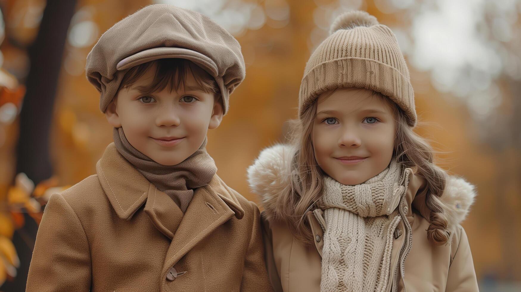 Children in Cozy Autumn Attire Enjoying a Walk in the Park photo