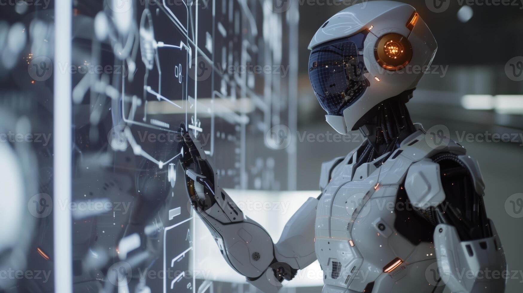 Robot Interacting with Holographic Interface in a High-Tech Environment photo