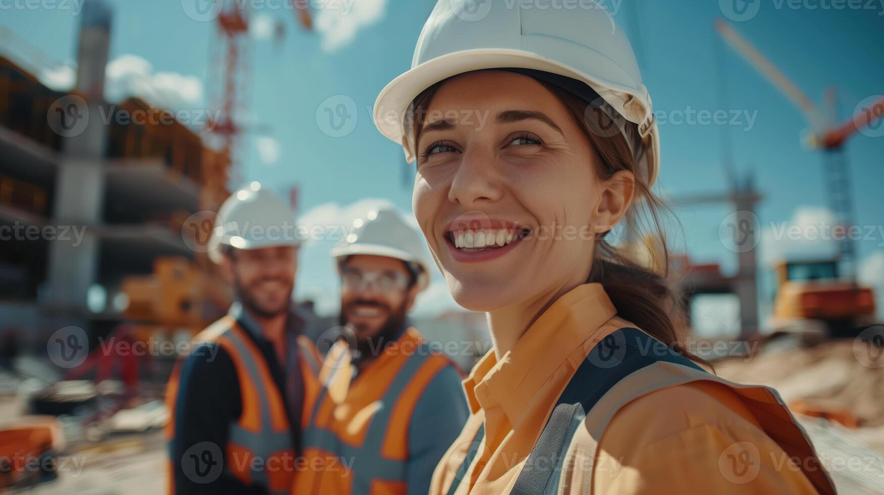 Team of Construction Engineers Smiling on a Building Site photo