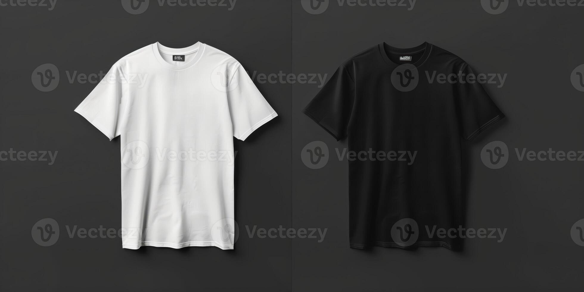White and Black T-Shirts on Dark Background for Fashion and Apparel Design photo