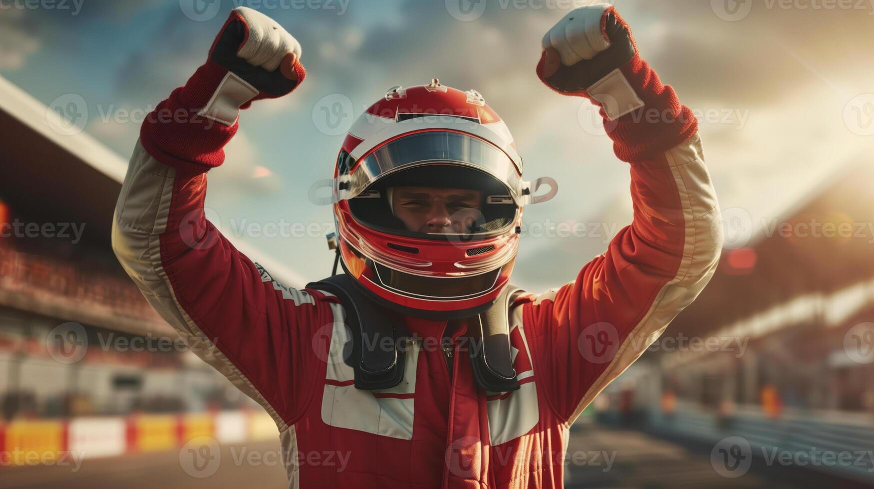 Formula 1 Driver Celebrates Victory On The Race Track After Winning The Championship photo