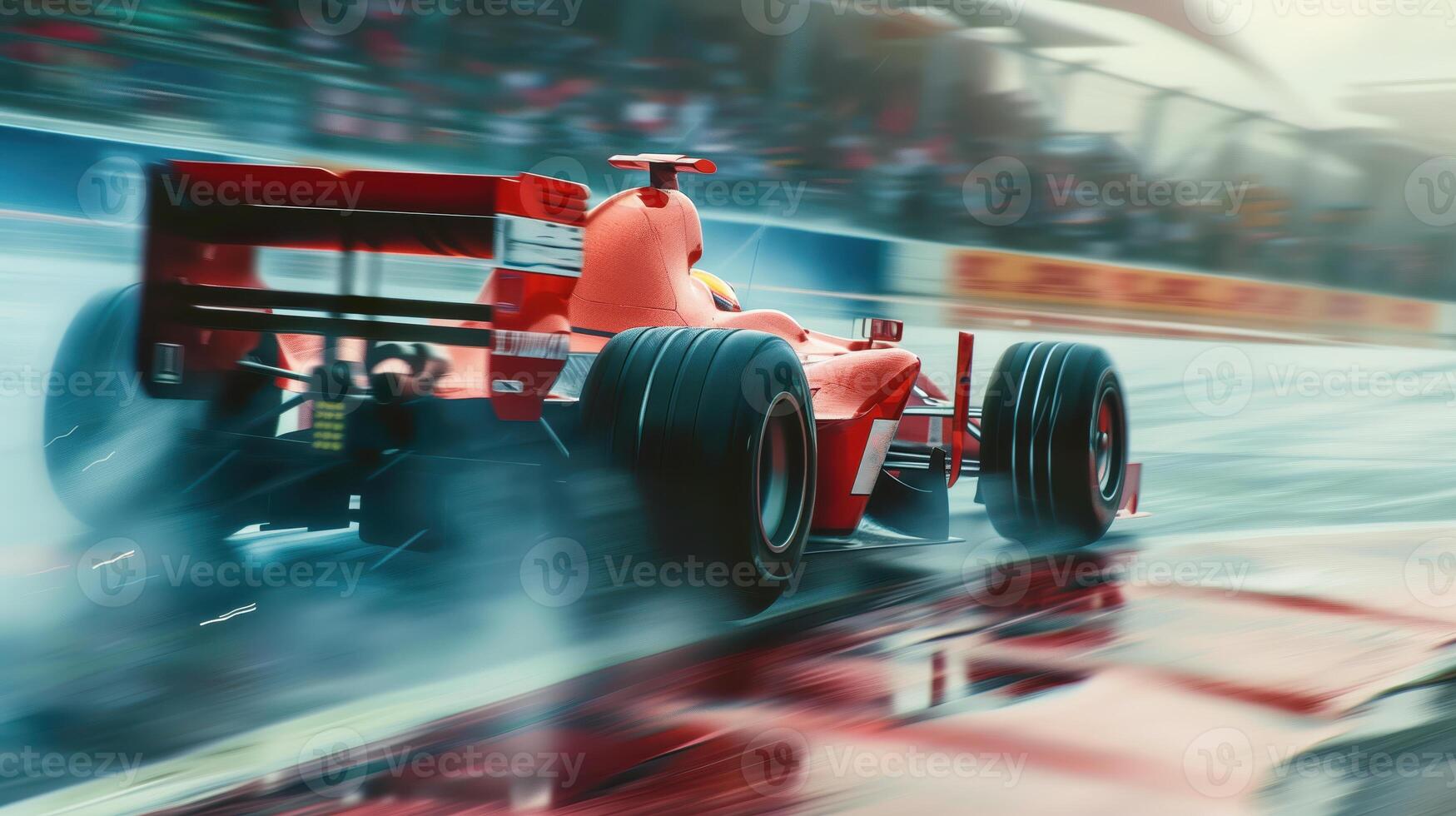 High-Speed Formula One Racing Car in Action on a Rainy Track photo