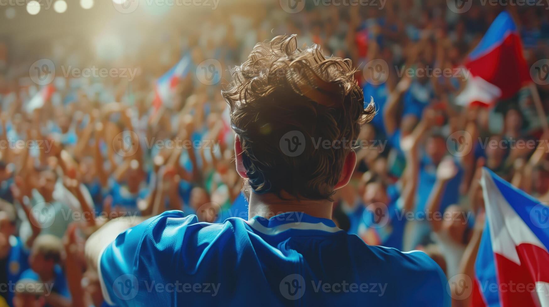 Passionate Futsal Fans Cheering and Waving Italy Flags in a Vibrant Stadium photo
