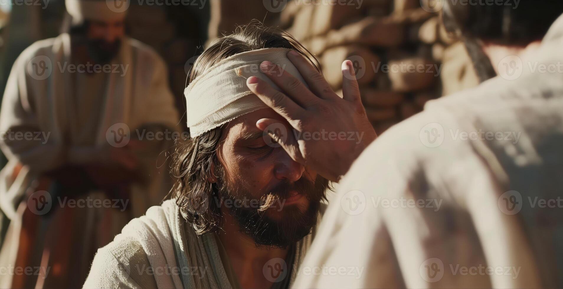 Jesus Christ Heals a Blind Man in Biblical Scene, Showing Compassion and Miracles photo
