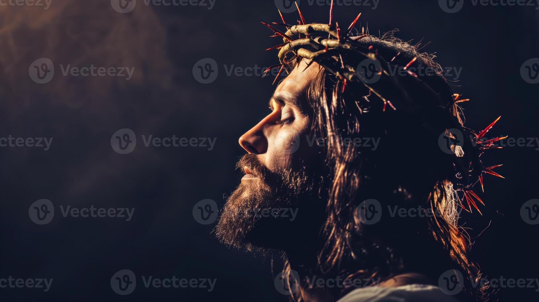 Portrait of Jesus Christ with Crown of Thorns in Contemplative Pose photo