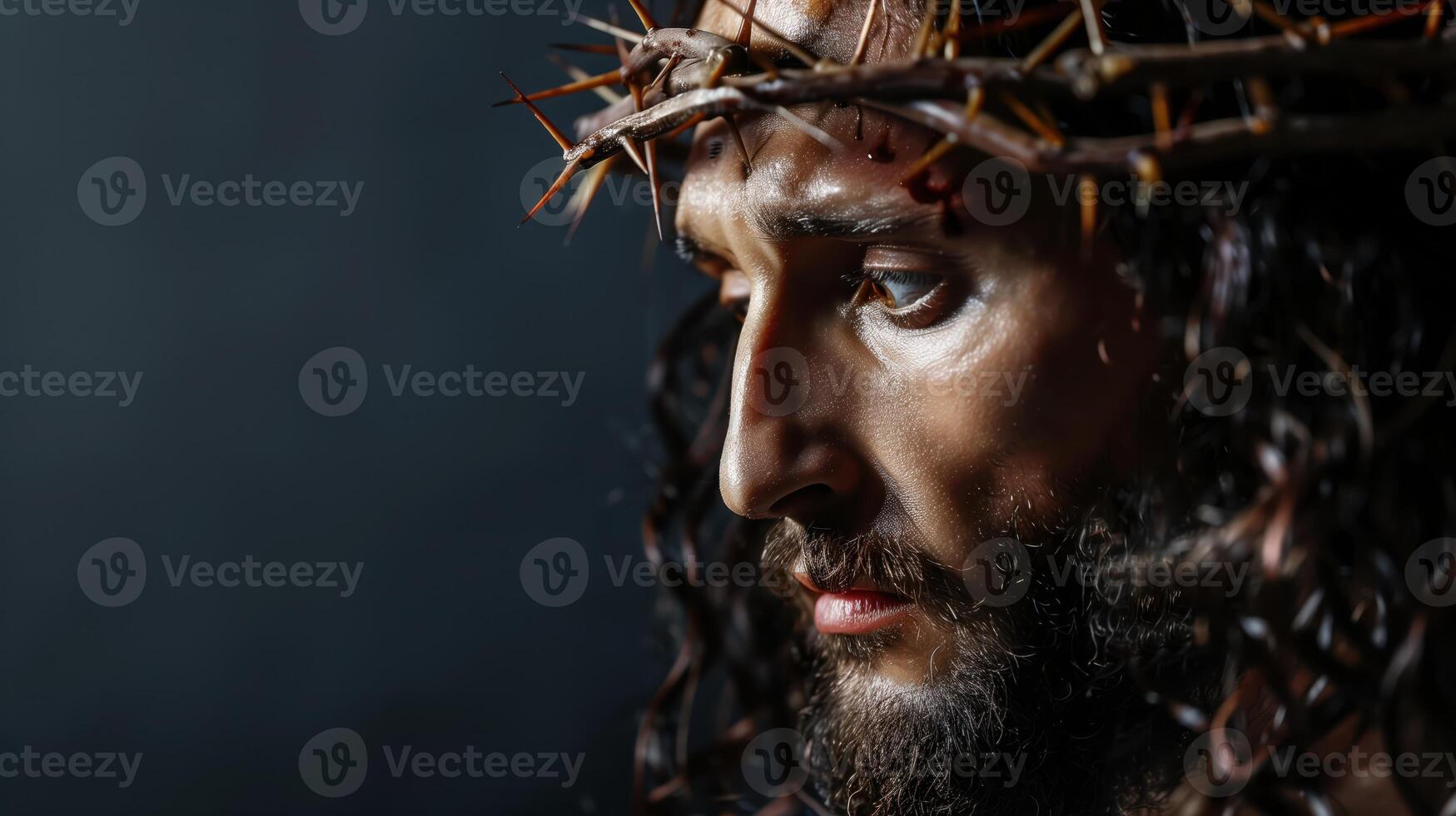 Portrait of Jesus Christ with Crown of Thorns, Depicting Suffering and Redemption photo