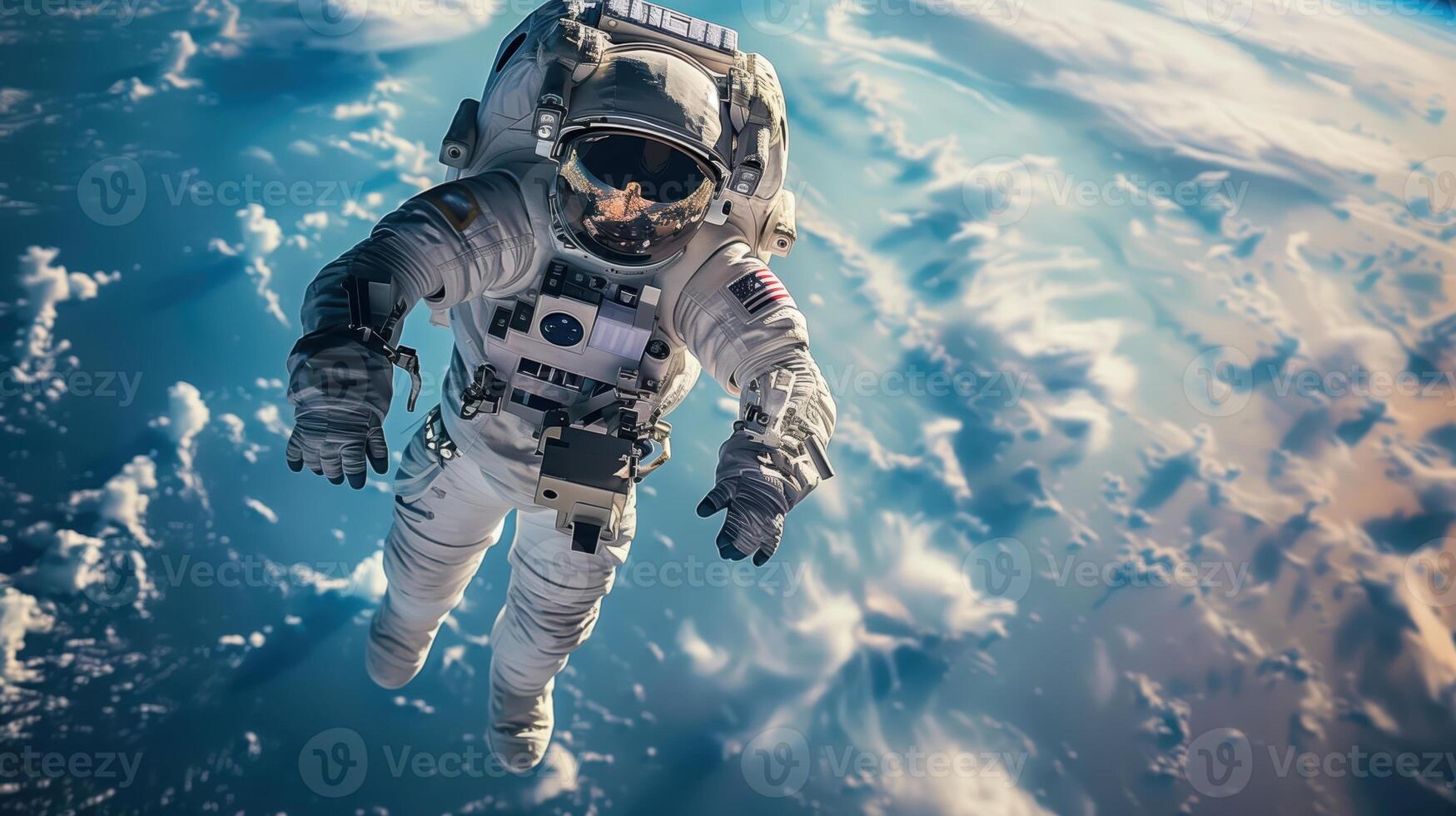 Astronaut Floating Gracefully in Earth's Orbit with Stunning Planet View photo