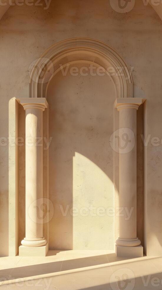 Elegant Arched Doorway with Columns in Light Beige Minimalist Architectural Design photo
