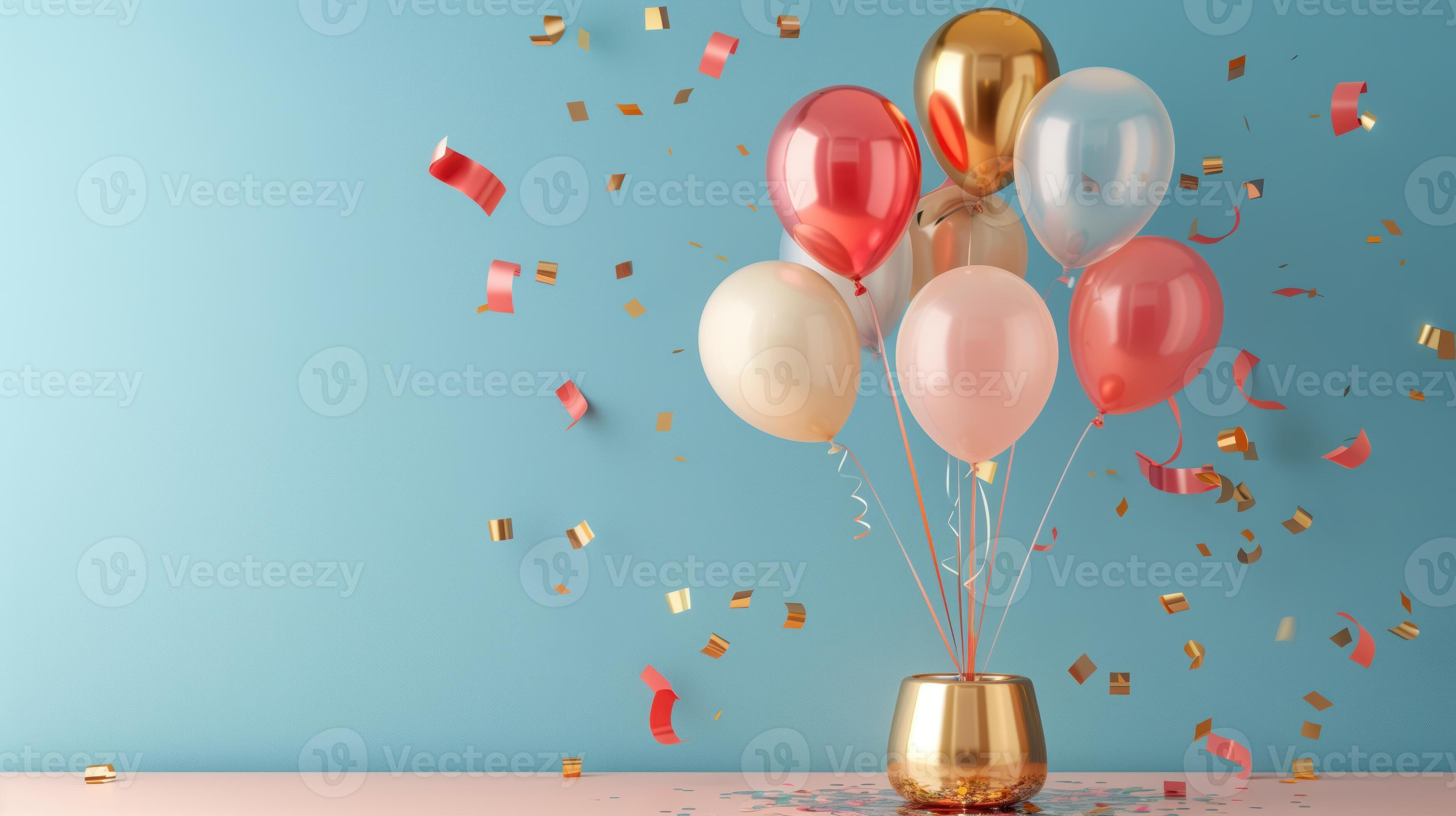 Celebratory Balloons and Colorful Confetti Create Festive Atmosphere