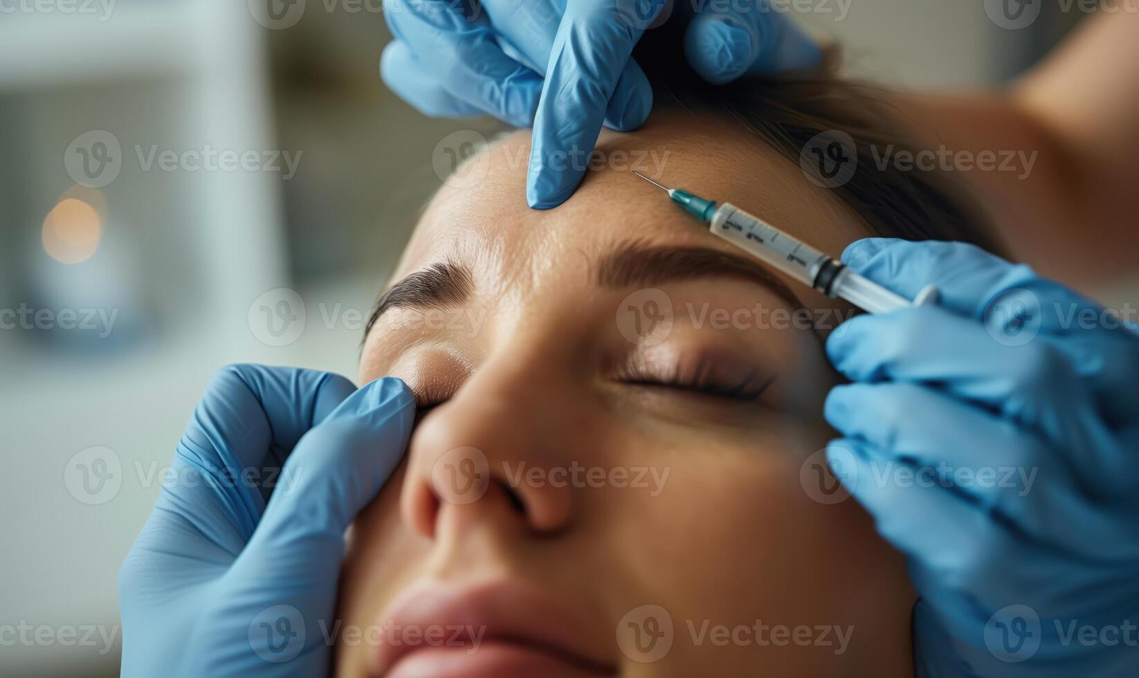 Professional Cosmetic Procedure with Injector and Blue Gloves Enhancing Beauty and Skincare photo