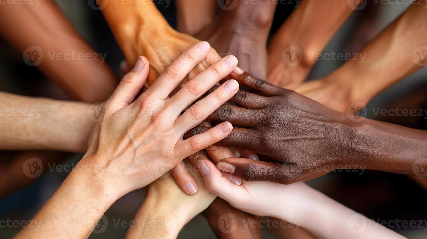 Diverse Group of Hands Together in Unity and Teamwork Expressing Community and Support photo