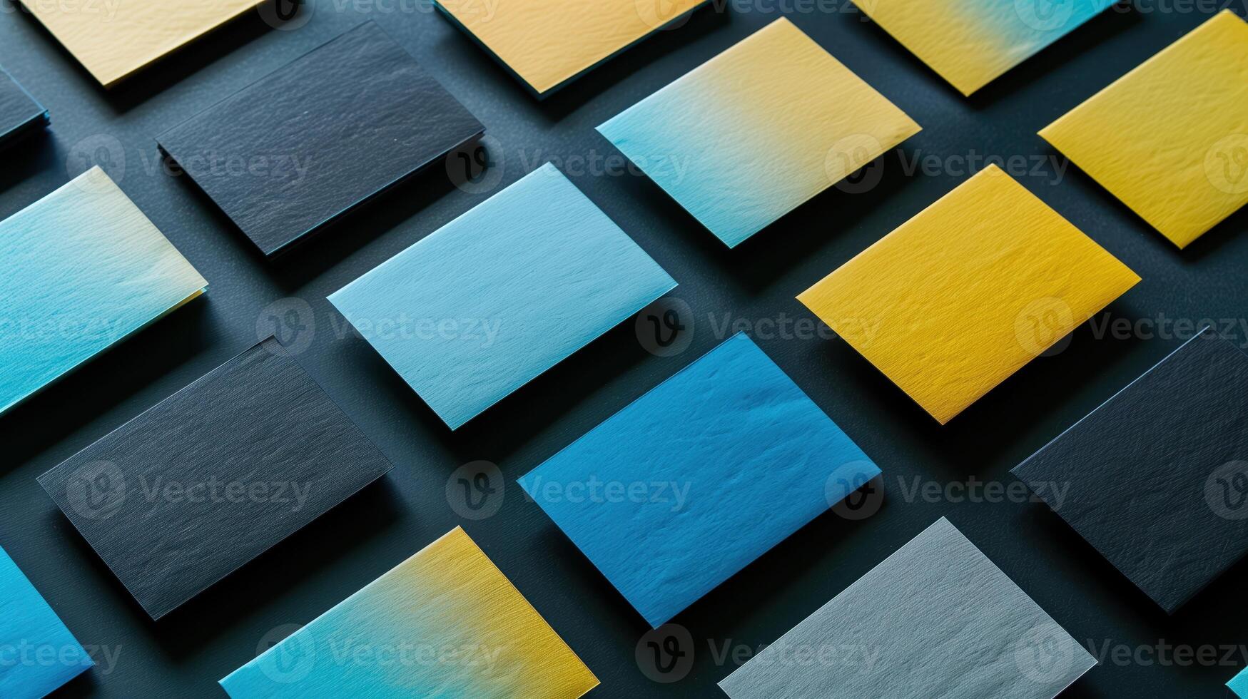 Colorful Business Cards with Gradient and Embossed Design in Modern Layout on Dark Surface photo
