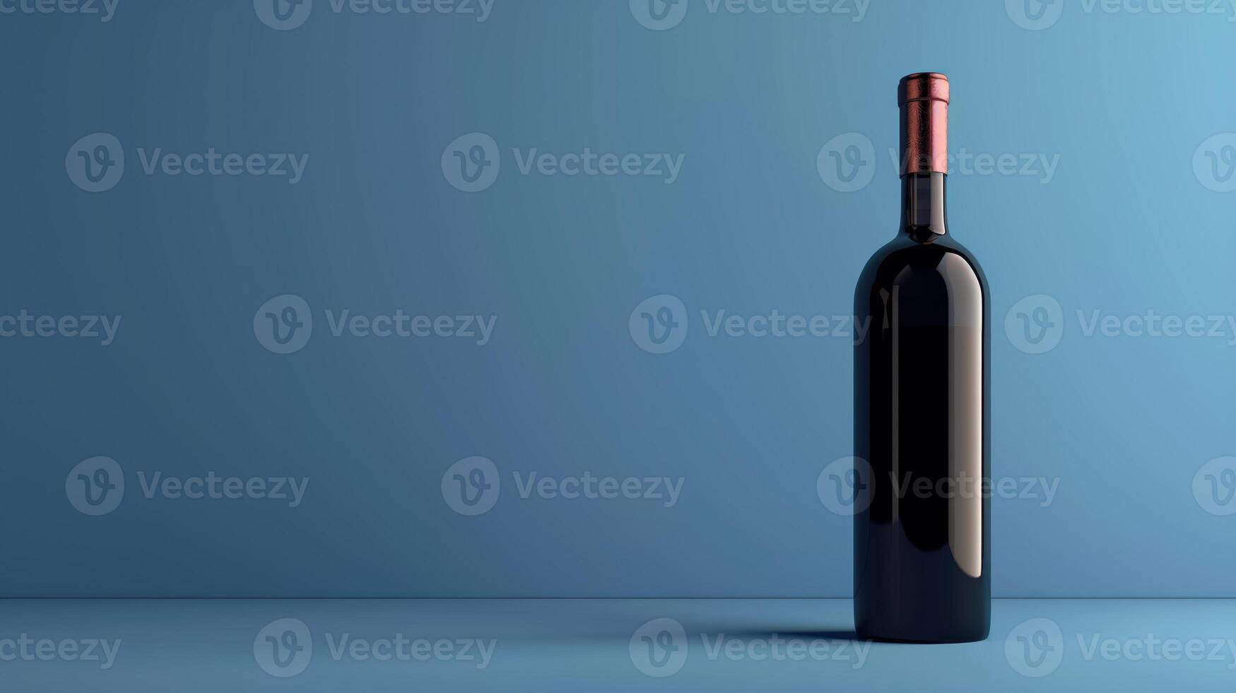 Elegant Bottle of Red Wine on a Solid Blue Background Highlighting Sophistication and Elegance in Minimalist Photography photo