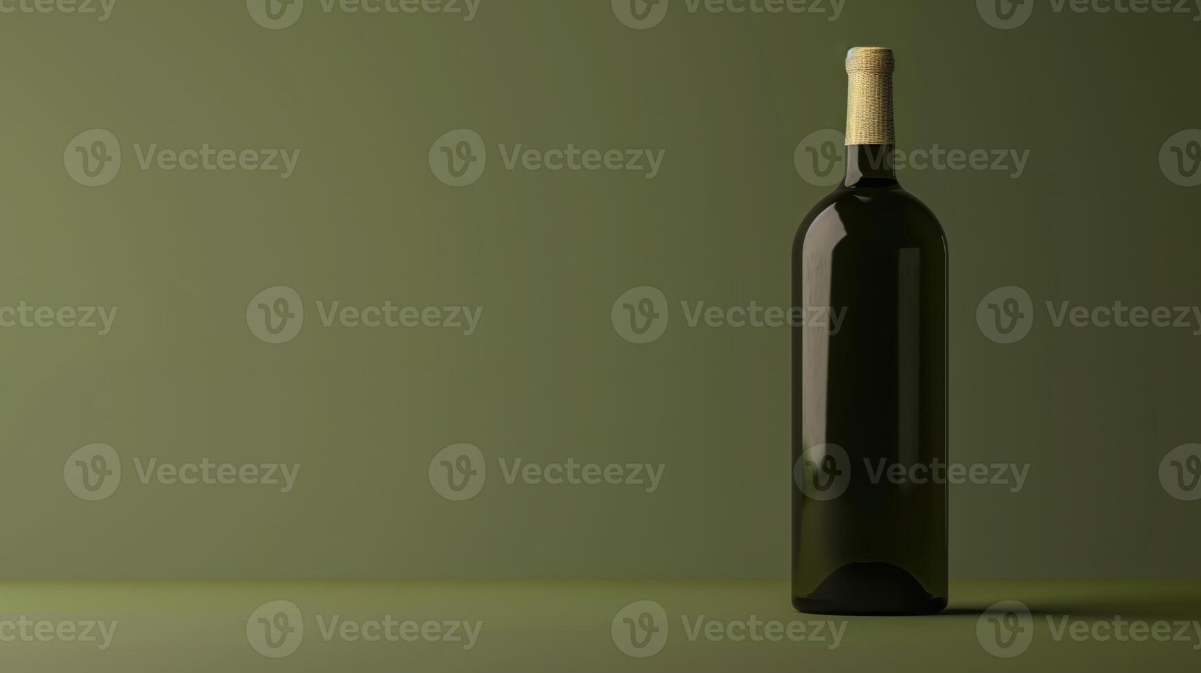 Elegant Wine Bottle Rendered on a Solid Olive Green Background for Stylish Beverage Branding photo