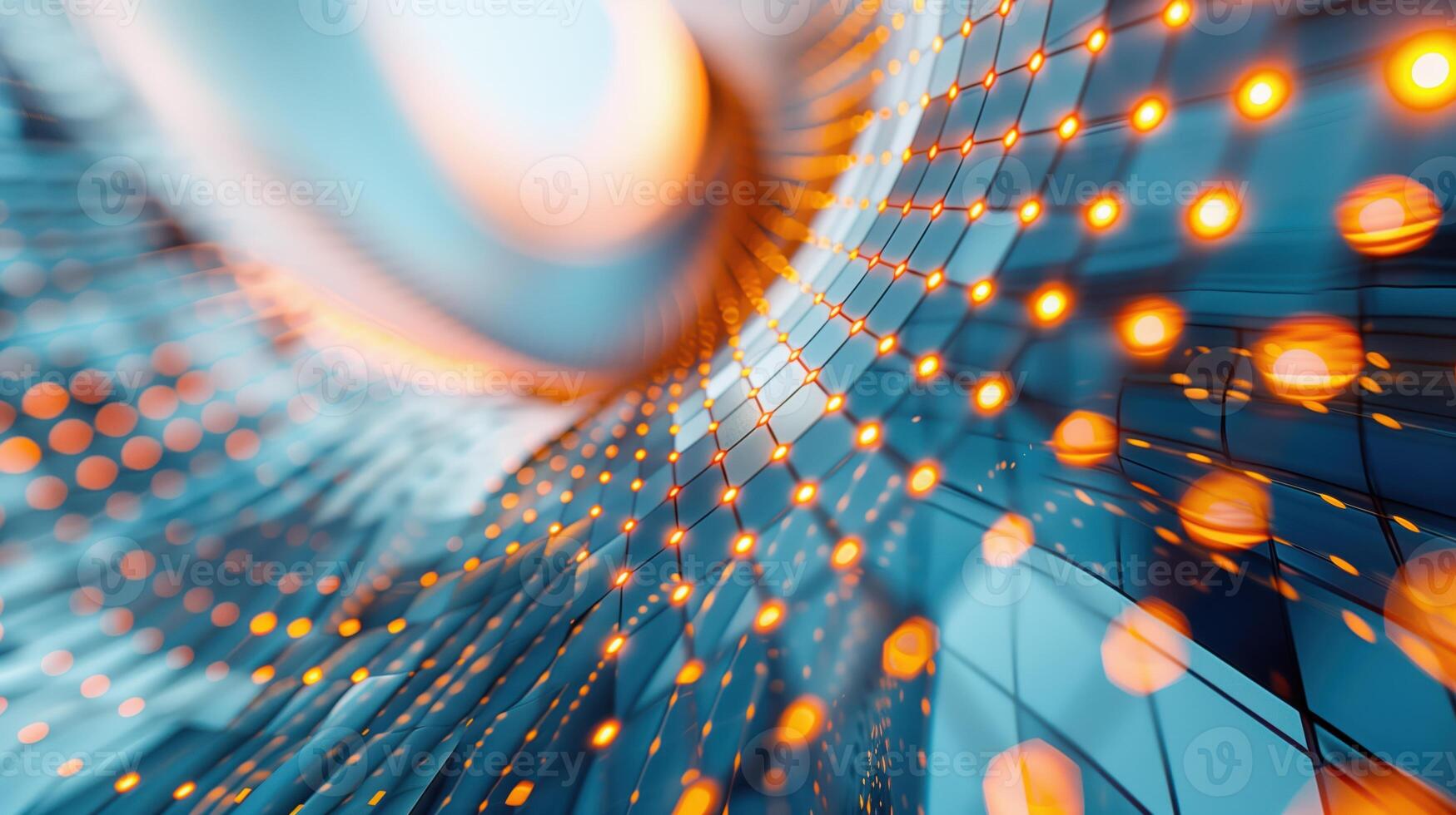 Futuristic Abstract Background with Glowing Geometric Patterns and Dynamic Digital Network in Motion photo