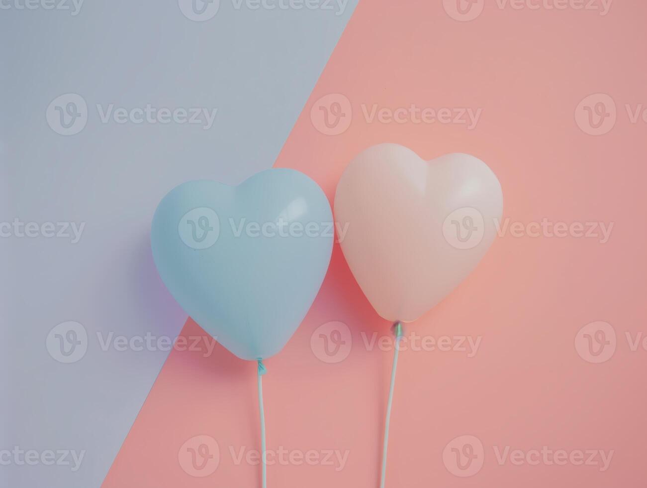 Pastel Colored Heart Balloons on Simple Background Ideal for Romantic Themes photo