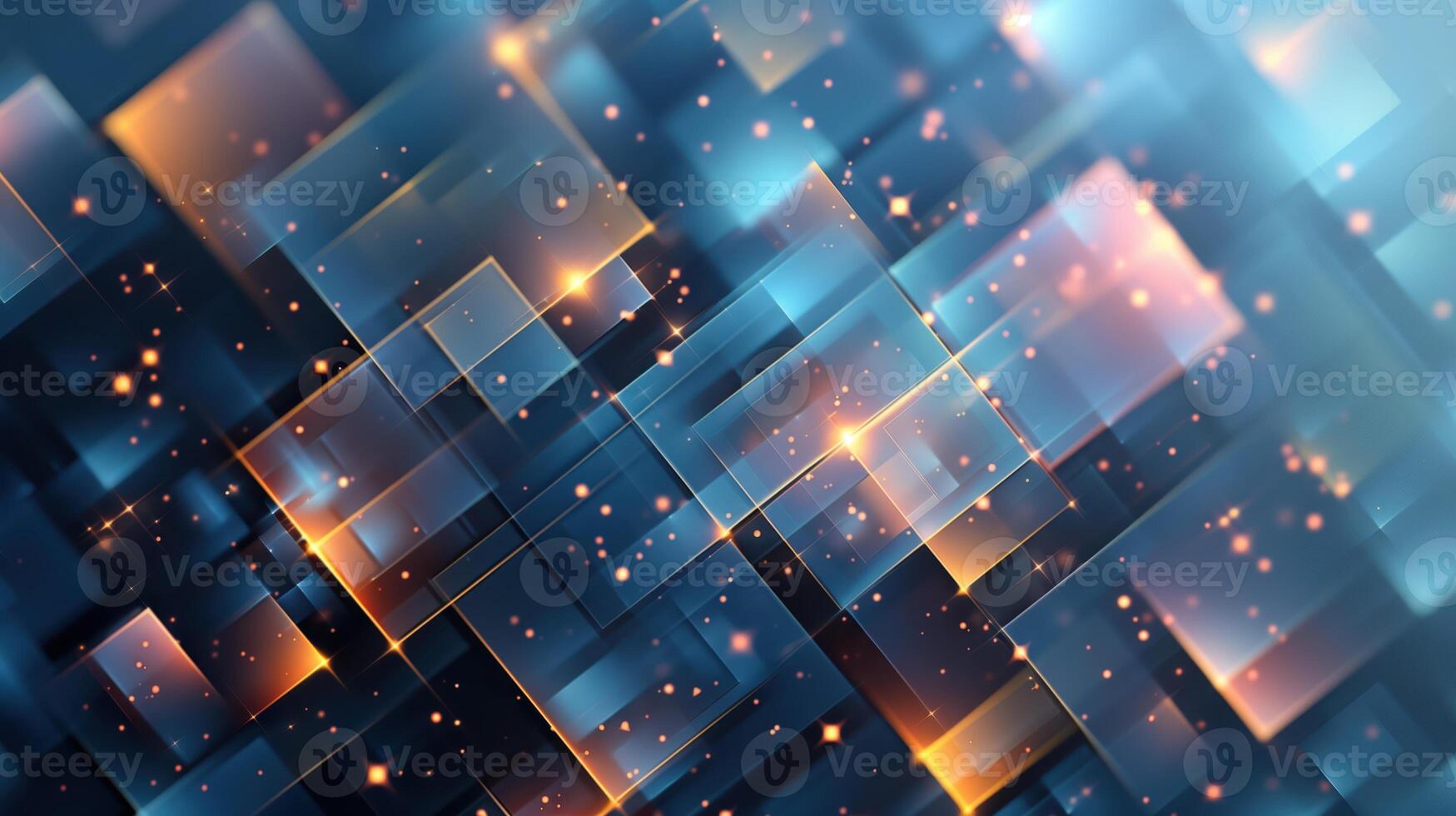 Abstract Background with Transparent Squares and Triangles Featuring Glowing Geometric Shapes and Colorful Digital Light Effects photo