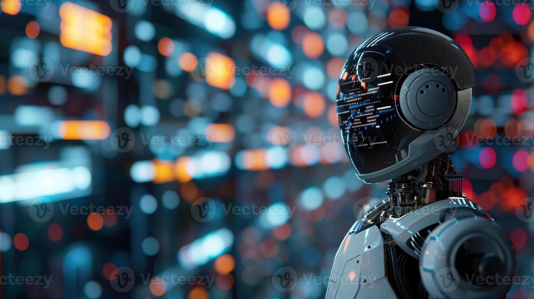 Futuristic Trading Robot Analyzing Cryptocurrency Market with Advanced Technology in Digital Space photo