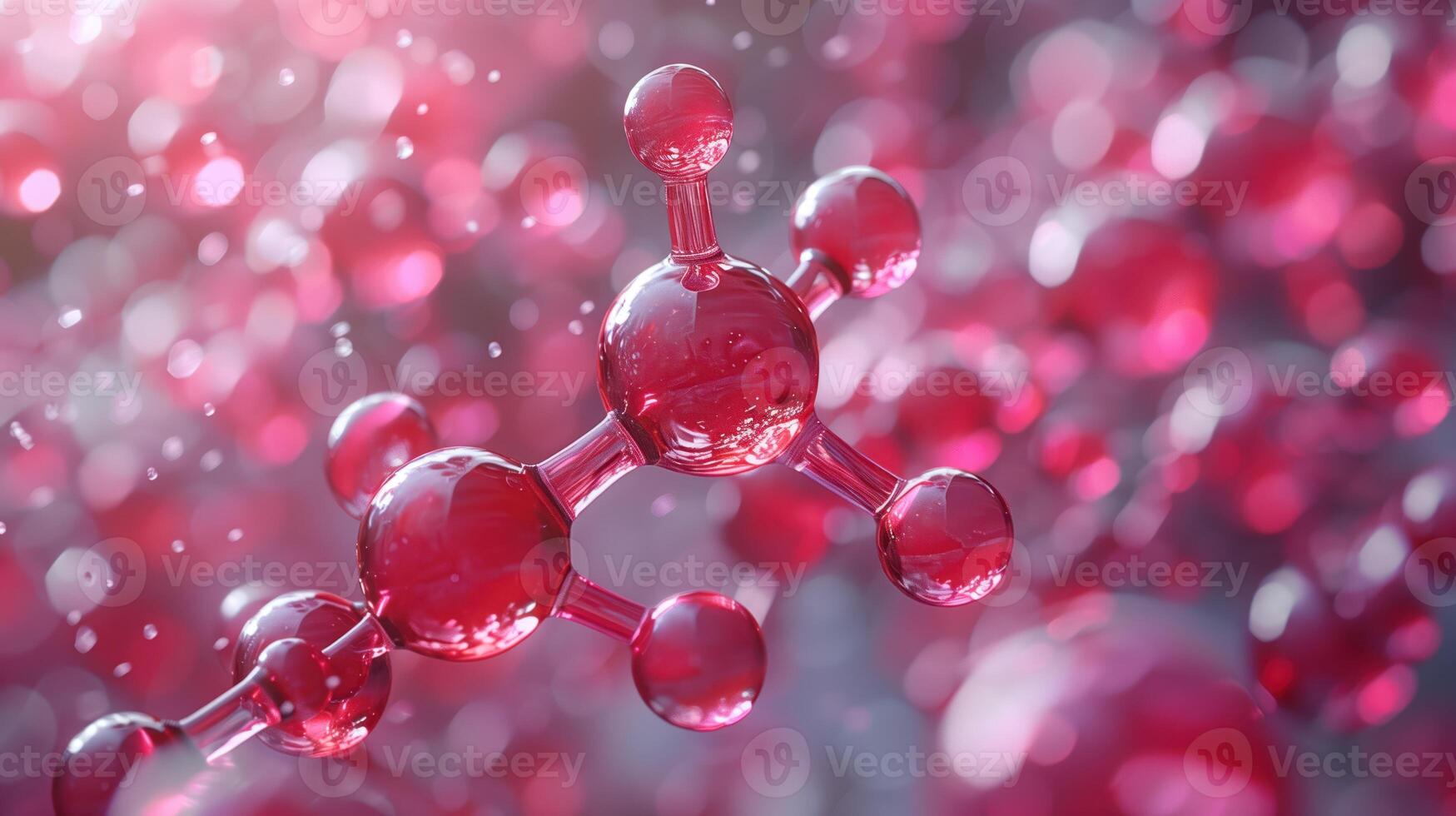 3d ilustración de transparente gel molécula estructura con reflexivo superficie y rosado antecedentes bokeh efecto foto
