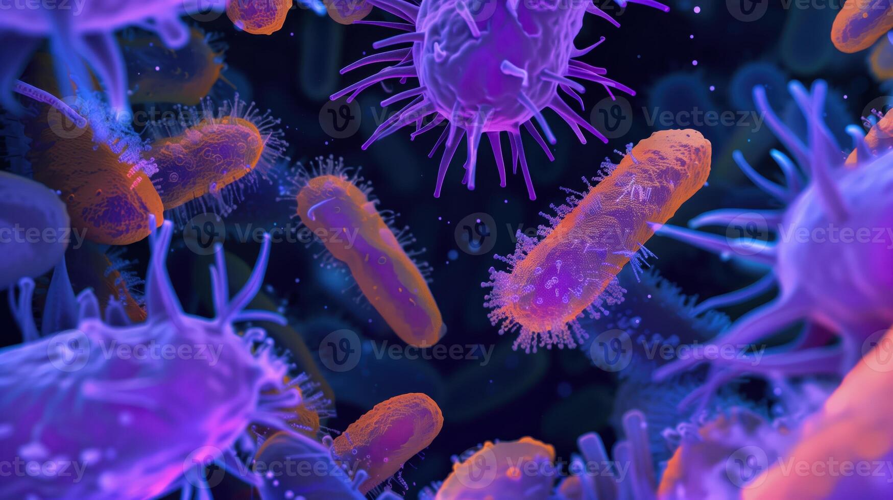 High Magnification Visualization of E. Coli Cells Expressing Vibrant Colors in a Scientific Setting photo