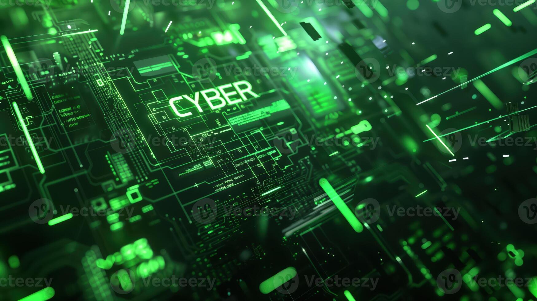 Ultra-Realistic Digital Logo with CYBER Text in Vibrant Green Tech Inspired Background photo