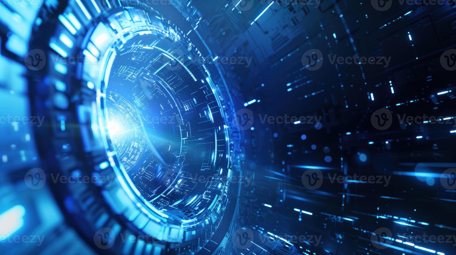 Futuristic Technology Background With Blue Digital Interface, Cyber Tunnel Design In High-Tech Style photo