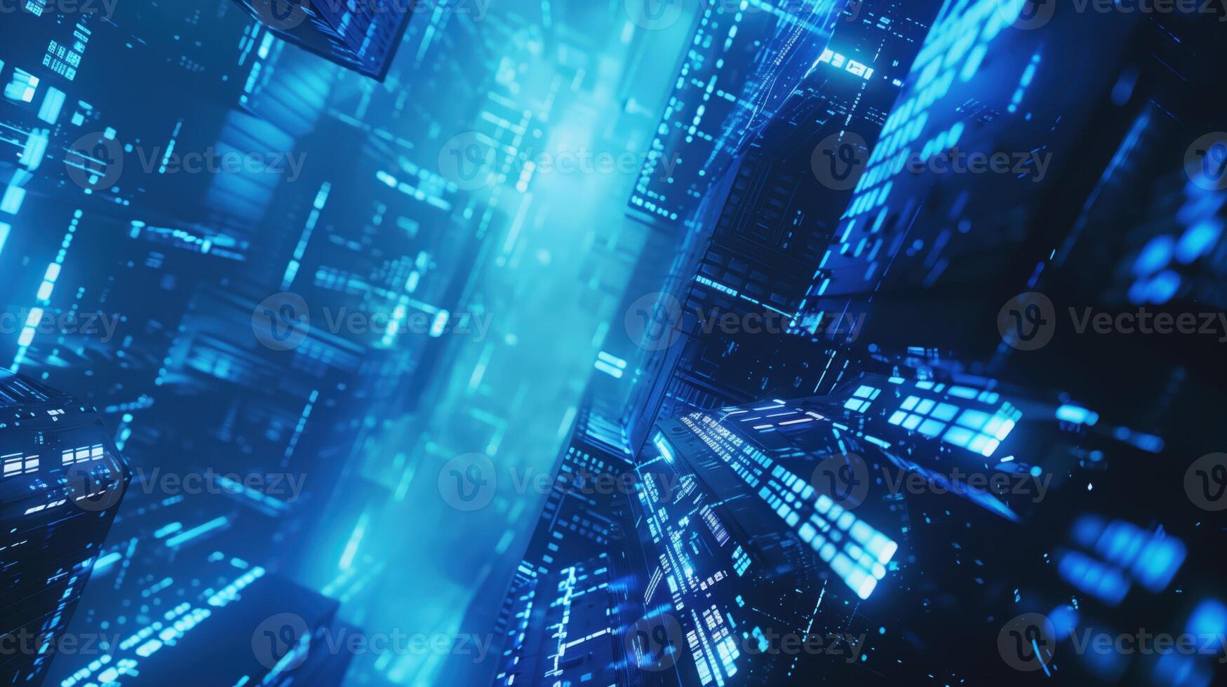 Futuristic Technology-Inspired Background Featuring Blue Digital Grid with FUI Style Elements photo