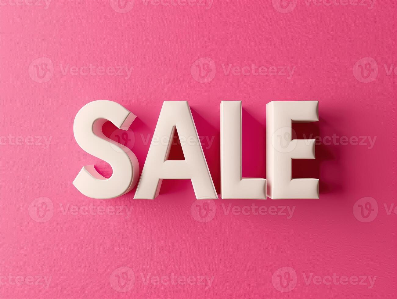 3D Render of the Word SALE in Bold White Letters on Isolated Pink Background for Promotional Use photo